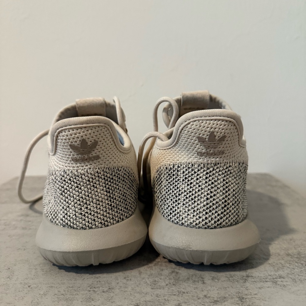 Adidas Cream and Gray Knit Lace-Up Sneakers Size 5 in Youth - Picture 3 of 7